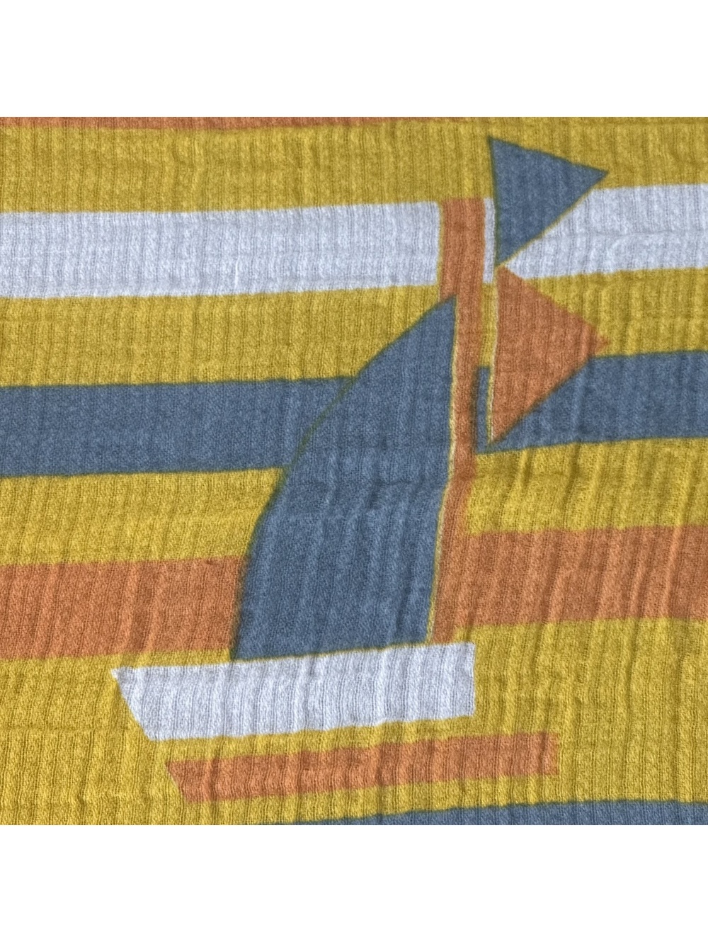 Vintage Lightweight Yellow Striped Scarf with Sailboat Pattern - Picture 8 of 12
